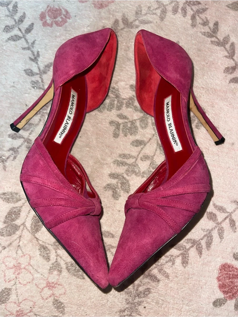 Manolo Blahnik Tayler Suede D'Orsay Pumps Berry Fuchsia Pink 38.5 / US W 8.5